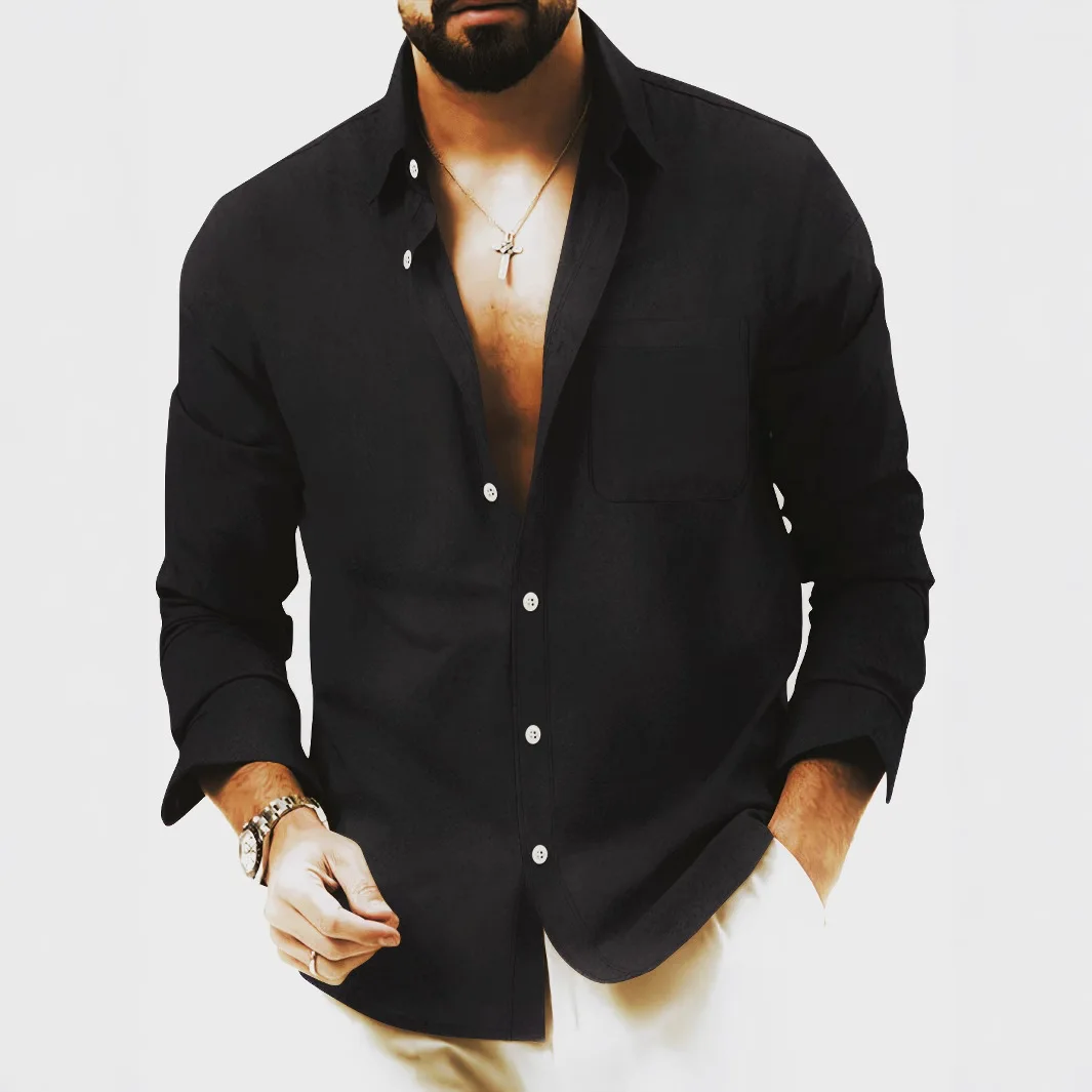 Mens Autumn Spring Long Sleeve Loose Blouse Shirts