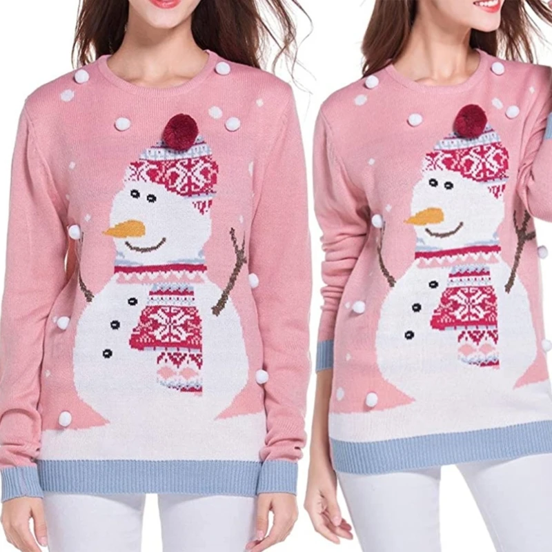 Womens Crewneck Long Sleeve Sweater Autumn Winter Ribbed Knit Pullover Top Christmas Sweater Knitwear Tops