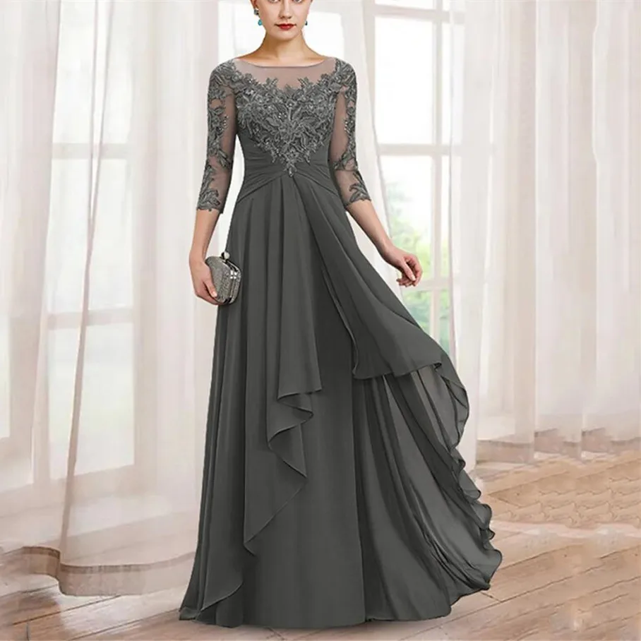 

Elegant A-Line Mother Of the Bride Dresses Chiffon Appliques Long Party Dresses Woman For Weddings Pleat Vestido De Noche