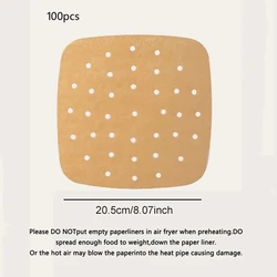 Square Air Fryer Liners - 100 Pack Parchment Papers, Heat - Resistant & Easy - to - Clean with Perforations (Brown 100pcs)