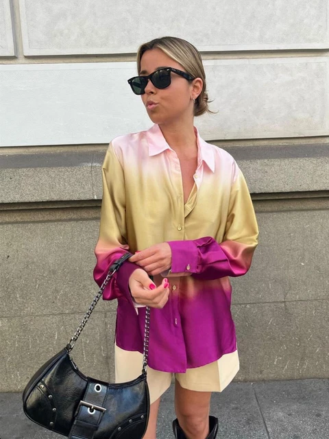 2024 Store Traf women's Front Button Blouses Tie-dye Print Shirts