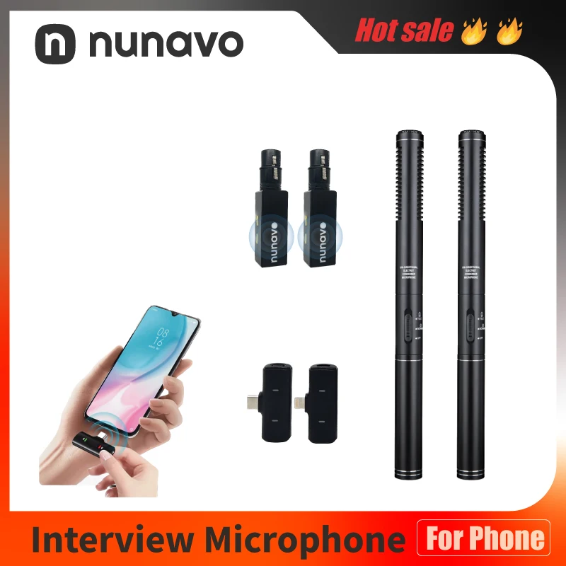 NUNAVO 무선 핸드헬드 콘덴서 마이크, 샷건 마이크, XLR 마이크, 전문 스트림 비디오 방송 인터뷰