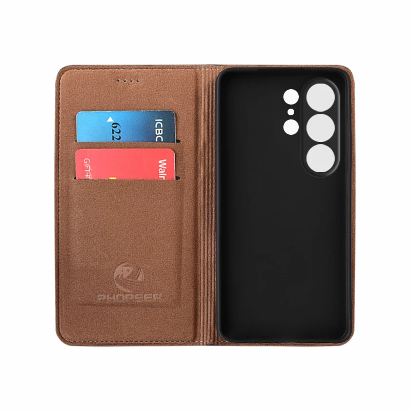 Premium Napa Texture Cowhide Leather Flip Case - Magnetic Closure Cover