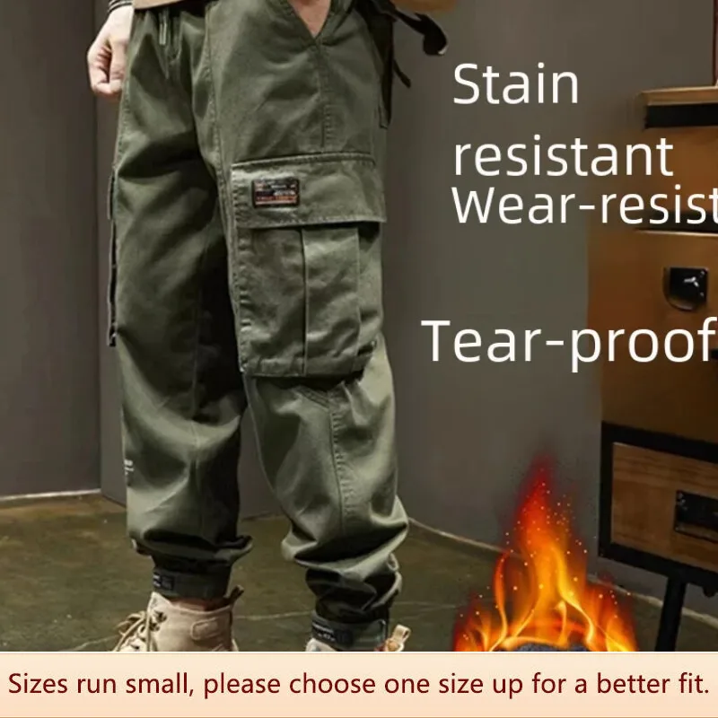 LooseWinterWorkPantsMenFauxFurLinedOutdoorMultipocketLabor