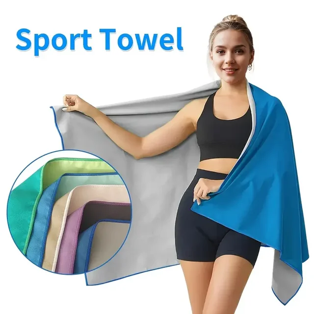 1 double-sided color blocking microfiber towel, fitness and sweat wiping absorbent towel,for camping,yoga,outdoor,travel,family 2