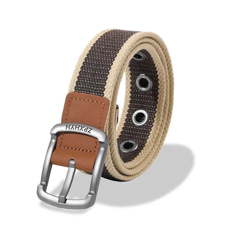 3.5cm Men's Striped Woven Belt Alloy Pin Buckle Outdoor Wear-resistant Breathable Fashion Canvas Belt Unisex