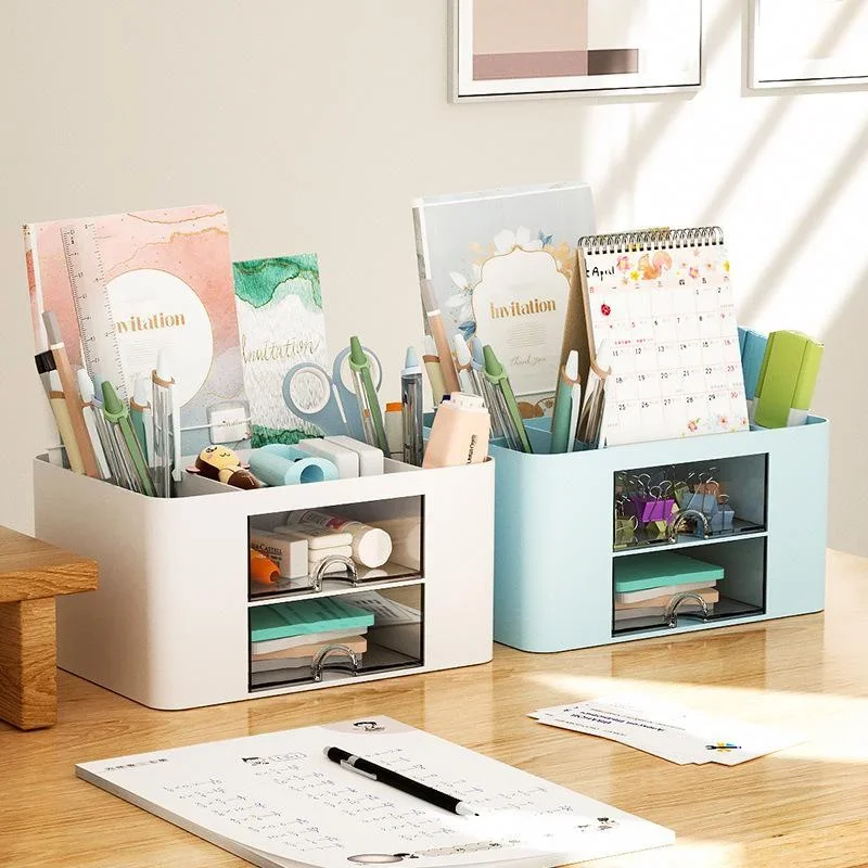 Pen Holder Desktop Storage Box Stationery Organizer Creative Transparent Drawer Storage Box
