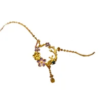 Petit collier camélia frais et violet pour femmes, beau élément, exquis, rétro, pompon, fleur, chaîne de clavicule, bijoux 6
