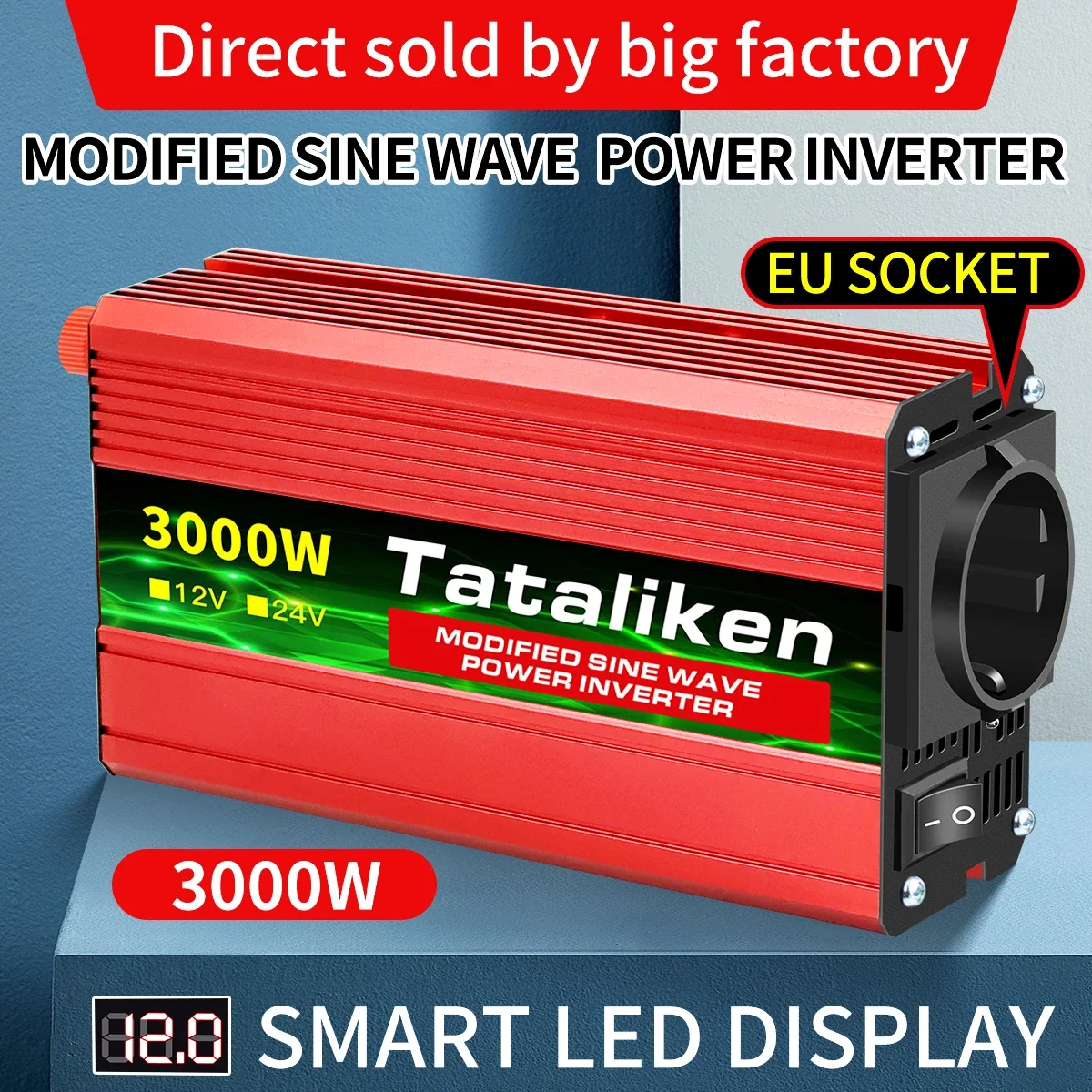 Convertitore Inverter Automobilistico Ue 1500W/2000W/3000W/4000W Ac 12V.24V 220V 50Hz Inverter Ad Alta Potenza Display Ledvoltage
