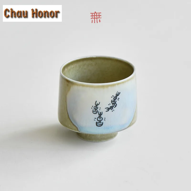 100ml Oracle Bone Coarse Pottery High Foot Teacup Ancient Tea Bowl Tea Cup Tea-tasting Personal Cup Jianzhan Master Cups Teaset