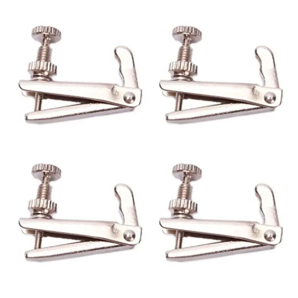 4pcs Violin Adjusters Tuners Metal Violin Fine Tuner String Adjuster Tuning Silver For 3/4-4/4 Violins String Accessories