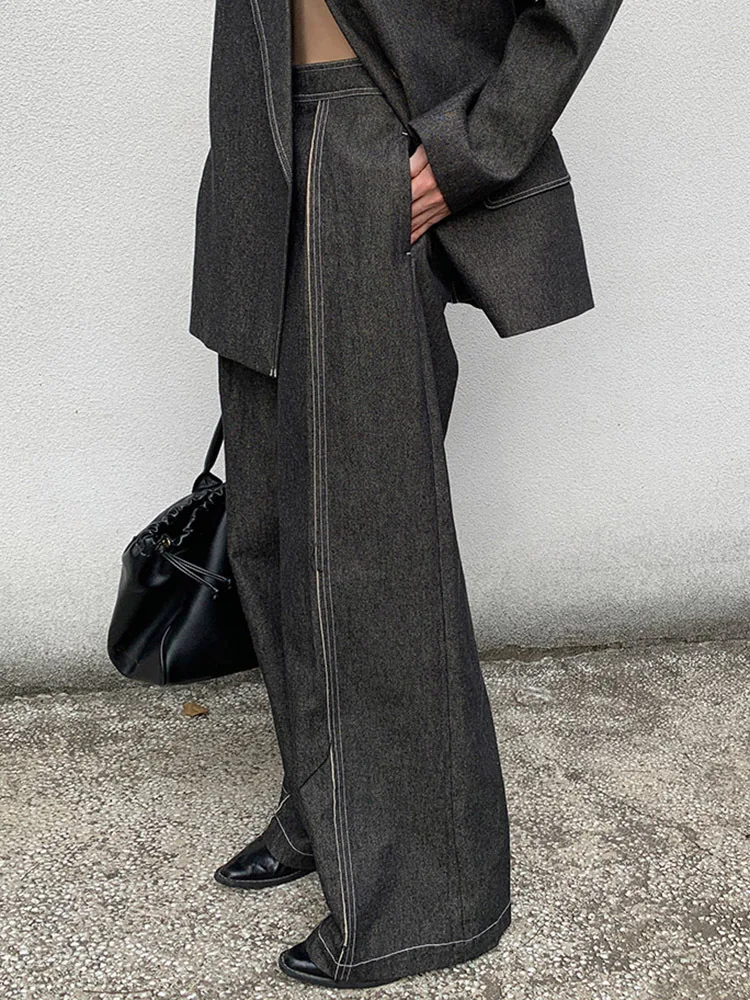 BJTZ Big Size Black Denim Jacket Wide Leg Pants Two Piece Suit New Lapel Long Sleeve Women Fashion Spring Autumn 2024 6