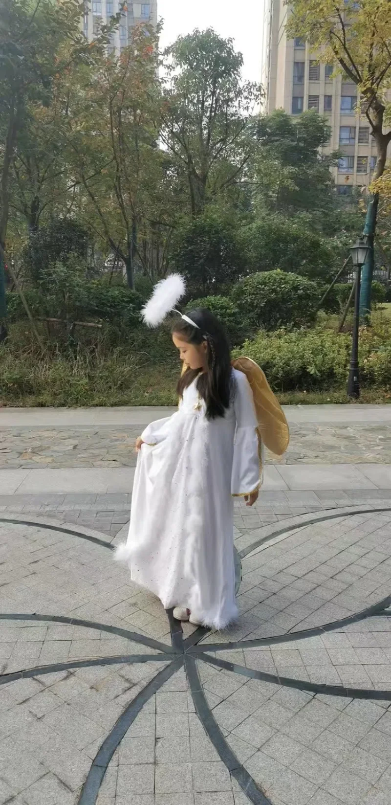 Kids Girl Angel Costume Party Fairy Costume for Children Stage Fancy Dress Anime Cosplay Clothing Golden Angel Wing Dress Outfit