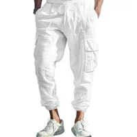 Pantalon ample à cordon de serrage en coton et lin, attache multi-poches, pieds noués, monochromatique, transfrontalier, Amazon 2