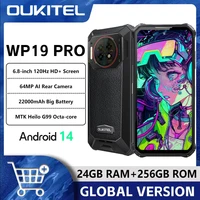 Oukitel WP19 Pro هاتف متين 6.8 بوصة FHD + شاشة 22000 مللي أمبير 24 جيجابايت 256 جيجابايت هاتف ذكي كاميرا 64 ميجابكسل Helio G99 120 هرتز هاتف محمول 1