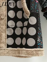 2023 Winter Vintage Women Coat Warm Printing Thick Fleece Hooded Long Jacket with Pocket Ladies Outwear Loose Coat for Women - Image 6