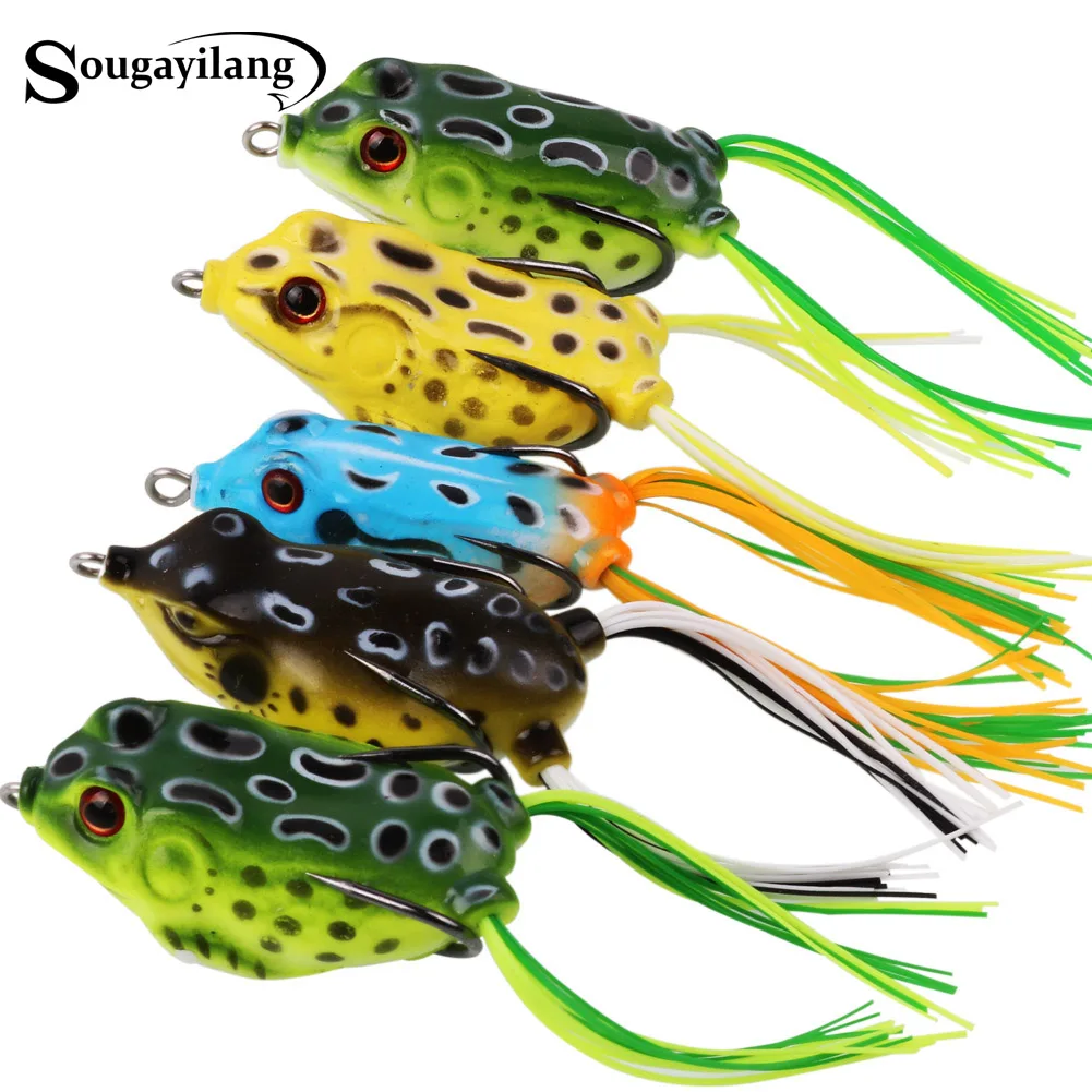 Sougayilang 1Pc 12G Frog Lure Soft Tube Bait Plastic Fishing Lure with  Fishing Hooks Topwater Ray Frog Artificial 3D Eyes Pesca