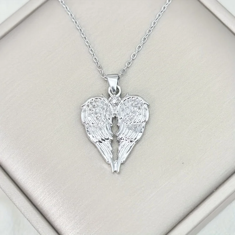 Heart Angel Wing Shaped For Women Pendant Necklace, Exquisite Fashionable Versatile Banquet Party Daily Wear Jewelry