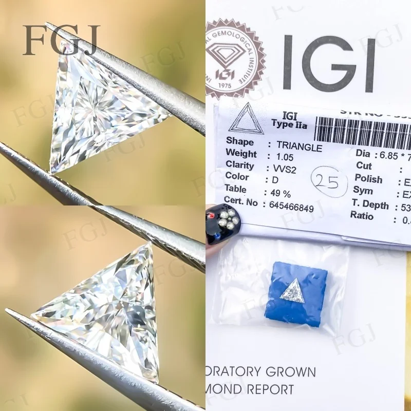 【1,09–1,10 CT】Lab Grown Diamond Triangle Cut Schmuckherstellungsmaterialien E/F Farbe VS1 mit IGI CVD HPHT Loose Stone Fabrikpreis