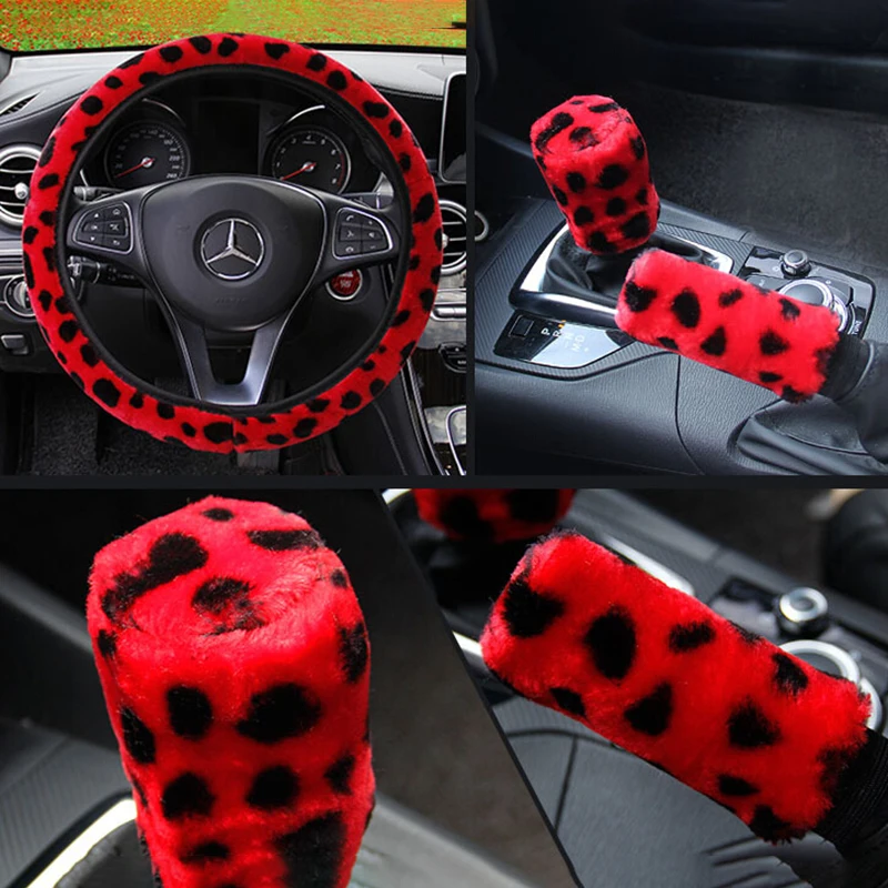 3 Teile/satz Mode Leopard Gedruckt Lenkrad Abdeckung Hand Brems Getriebe Schutzkappe für Auto Auto Zubehör
