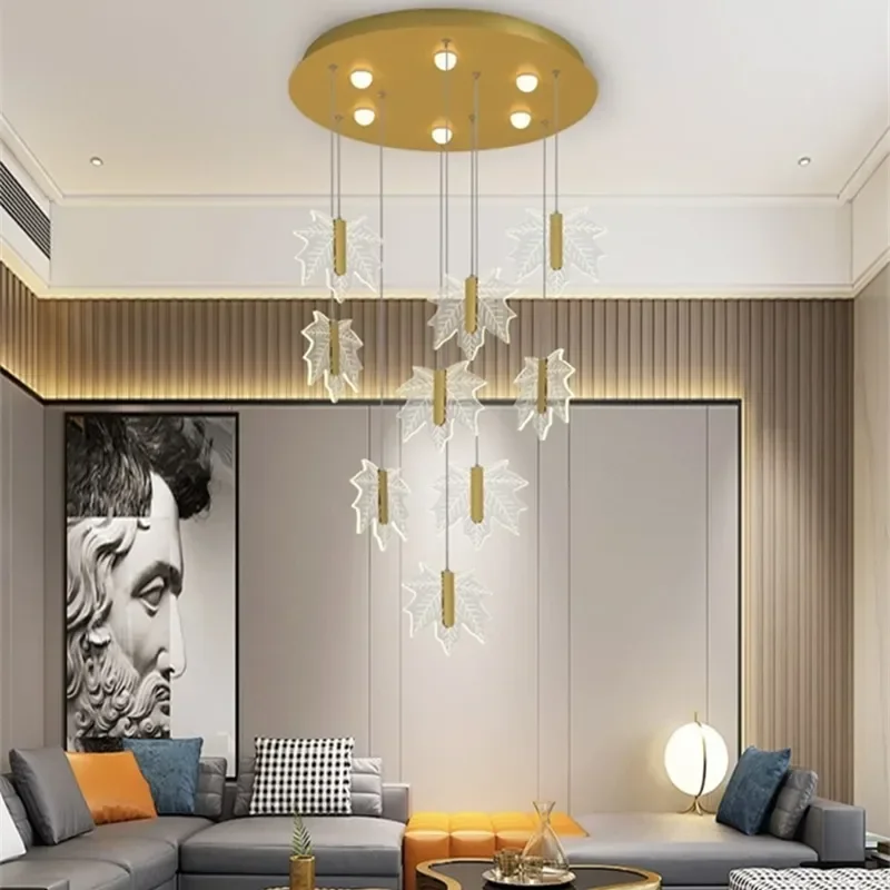 

Modern Luxury Duplex Living Room Staircase LED Chandeliers For Loft Restaurant Home Decoration Indoor Lighting Lustre Fixtures