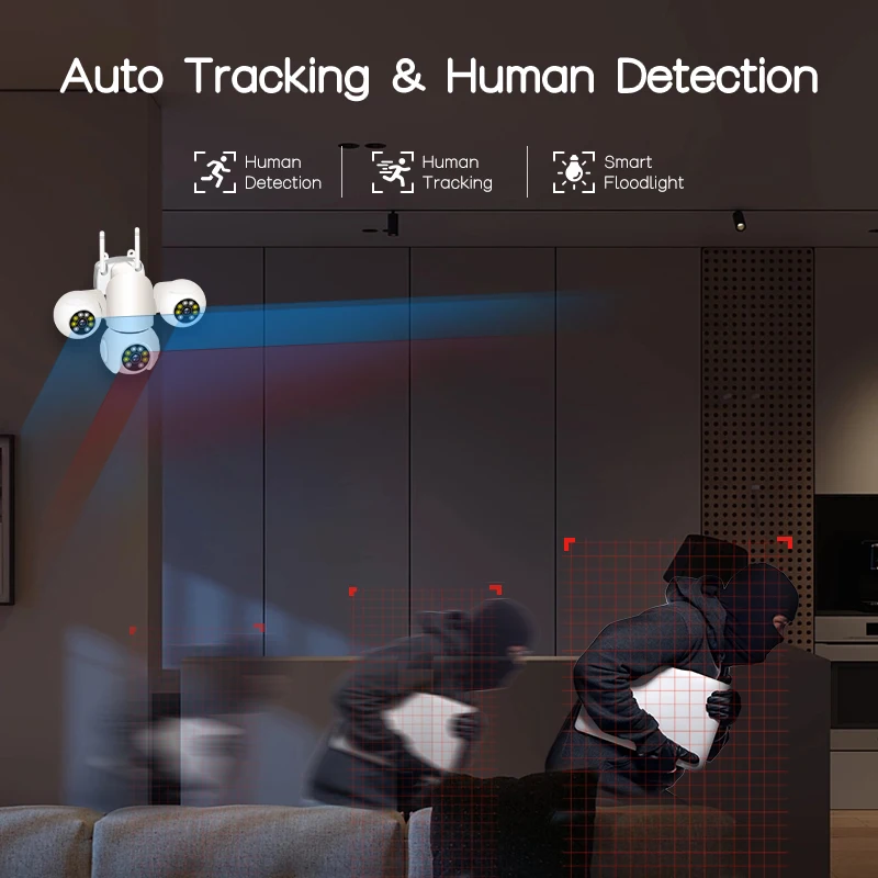 15MP HD IP Wifi Ai Tracking Security Alarm Two-way Audio CCTV Video Security Cam Camera PTZ Three screens Three lens Color Night 2