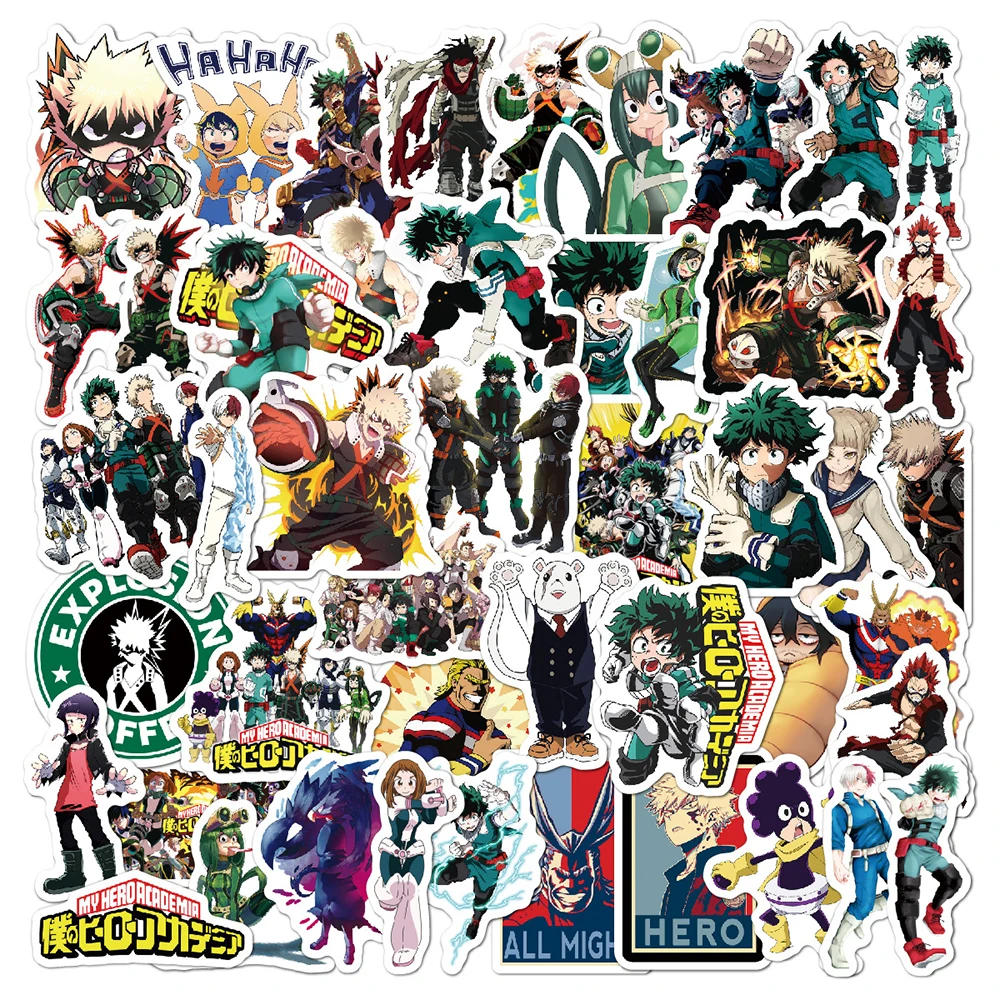

10/30/50pcs My Hero Academia Stickers Deku Uraraka Anime Sticker Laptop Skateboard Bike Phone Waterproof Characters Decals Toys