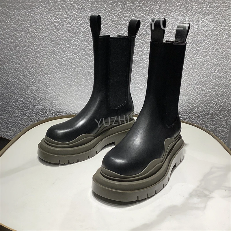 

Hot Luxury Short Boots Thick Sole Chelsea Boots Women Platform Mid Calf Knight Boots Female Casual Motorcycle Boots Botas Mujer