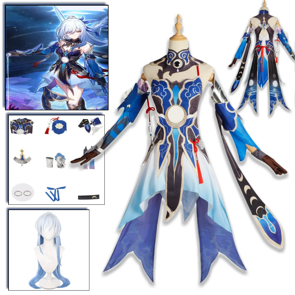 

Anime Game Honkai Star Rail Jingliu Cosplay Costume Wig Headgear Rings Full Set Halloween Carnival Christmas Party For Women