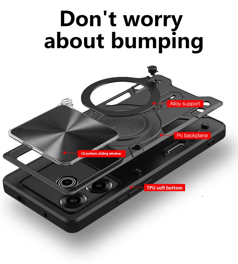 Magnetic Ring Armor Shockproof Phone Case with Lens Protector