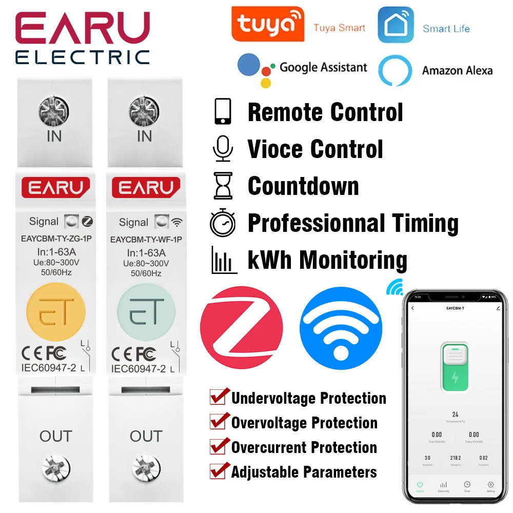Smart Circuit Breaker 10A, 1P+N, Tuya App Control Via ZigBee/SigMesh For Home Automation