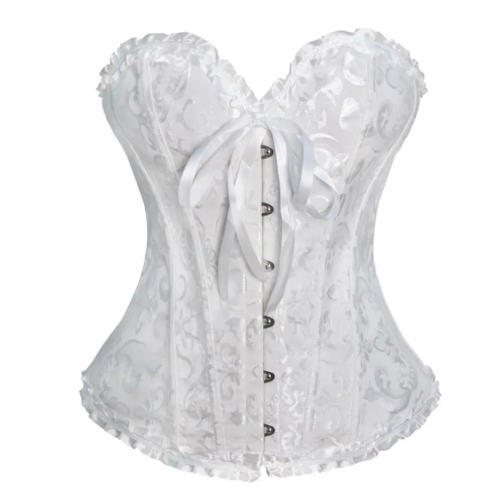 Description Picture 3 of itemWomen Vintage Victorian Corset Bustier Top Lace-up Boned Jacquard Shapewear Weding Lingerie Strapless Sweetheart Corselet