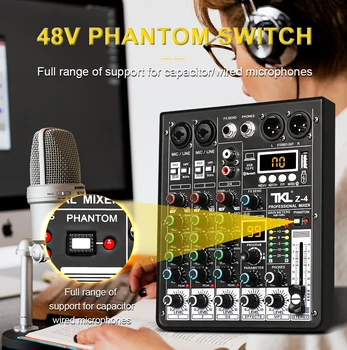 TKL 4 Channel 99 DSP Audio Mixer 48V Phantom Power USB Studio Sound Mixers Bluetooth DJ Console Mixing for Karaok 2