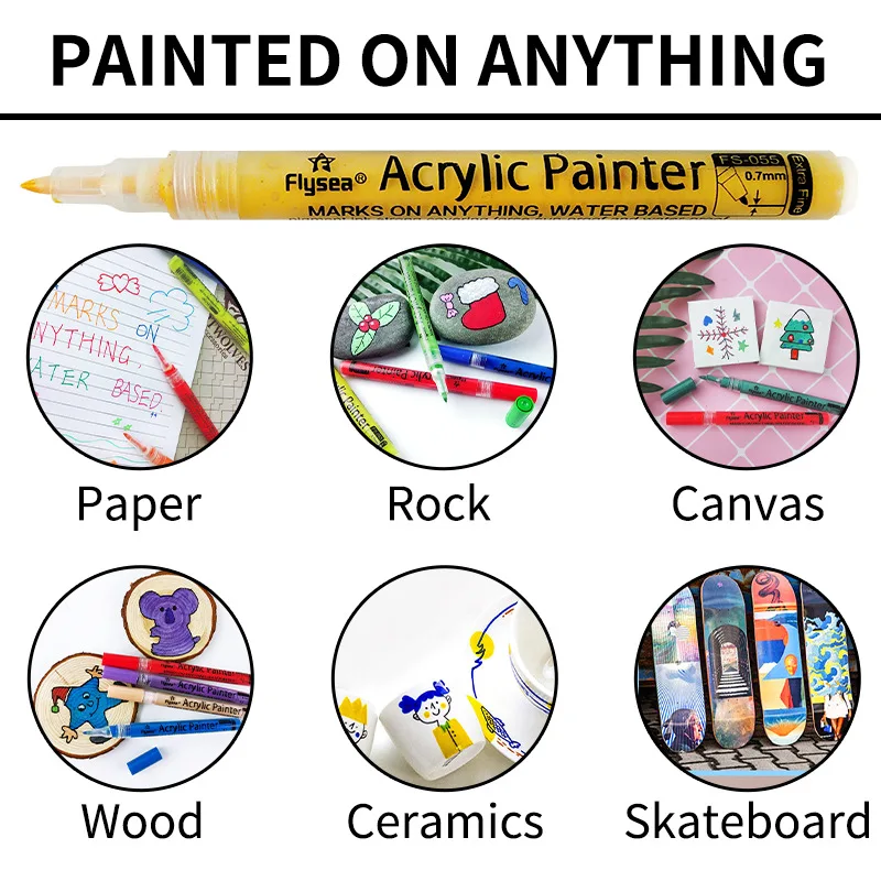 Acrylic Paint Marker Pens Long Lasting with Extra Fine and Medium Tip Art Markers Set for Rock Wood