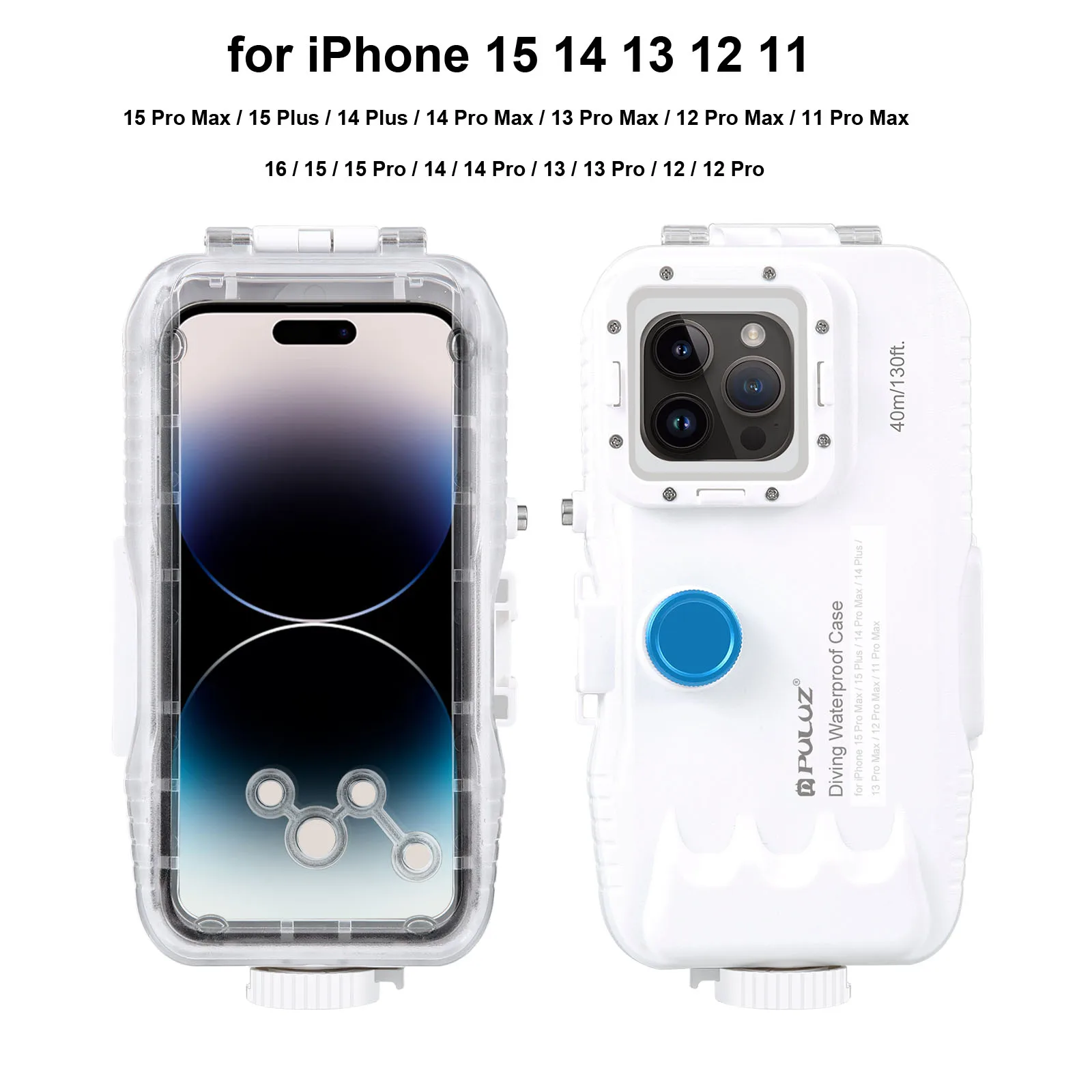 Iphone Case PULUZ 40m/130ft Waterproof Diving Case iPhone 16 15 14 13 12 11 Pro Max Plus Photo Video Taking Underwater Housing Cover