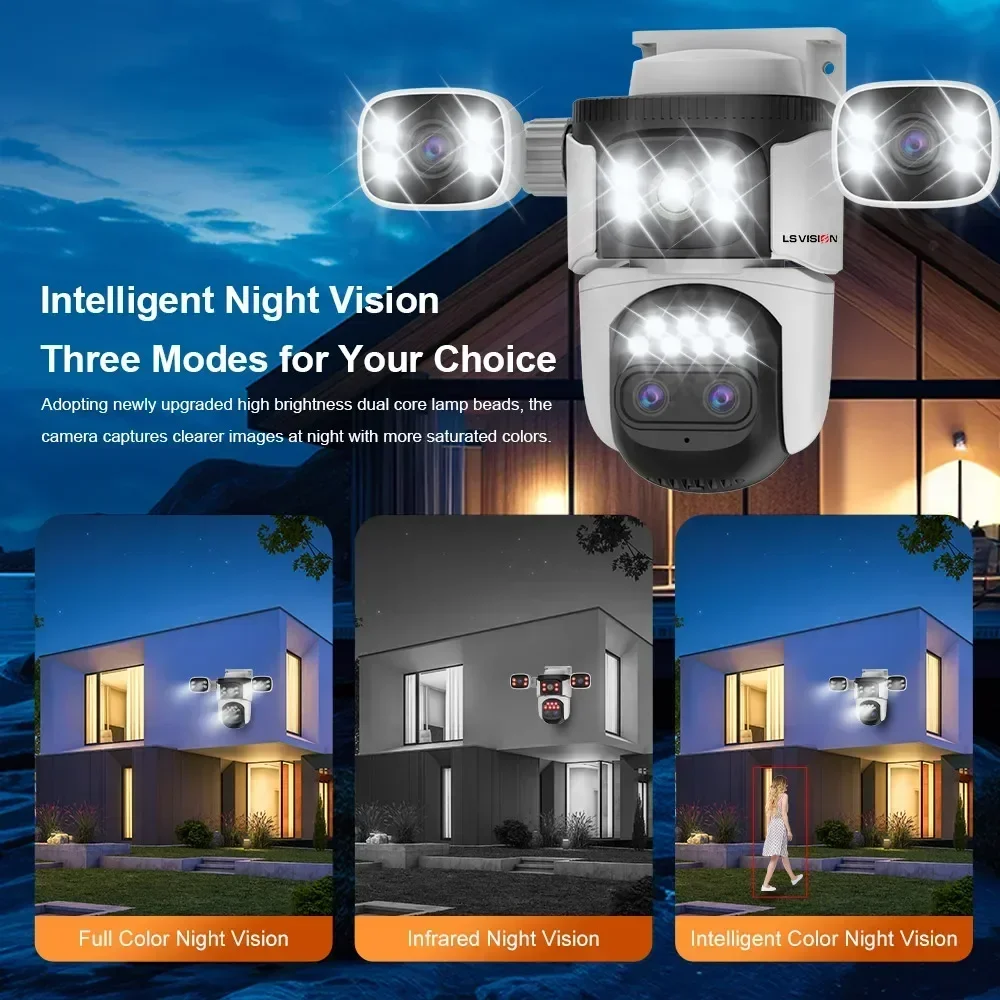 LS VISION 20MP 10X Zoom Four Screens WiFi IP Camera Wireless Outdoor 10K Four Lens PTZ Human Auto Tracking Surveillance Cameras 6