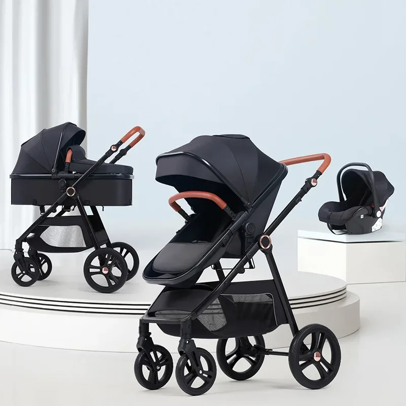 Multifunctional Three-in-one Stroller Lightweight Children's Stroller Deluxe High Landscape Foldable Newborn Carriage