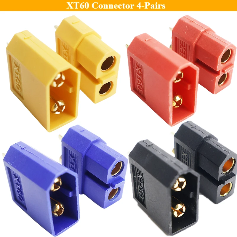 Lot de 4 paires Connecteurs XT60 pour Drone FPV - Jaune, Rouge, Bleu, Noir