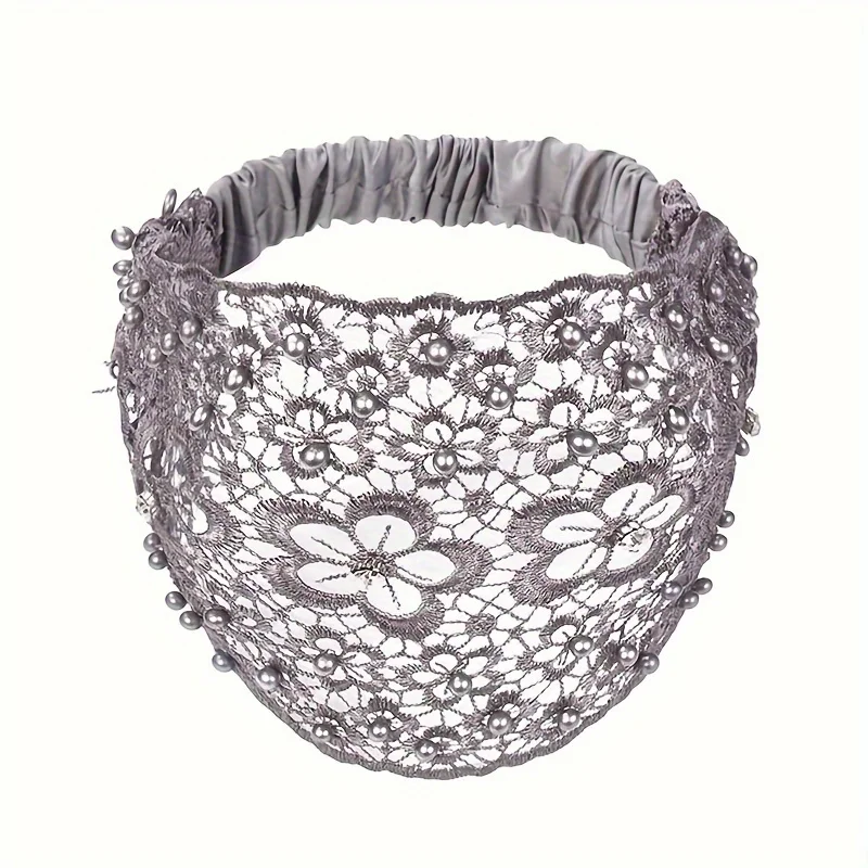 1pc, 4 Styles, Elegant Hollow Lace Flower Pattern Headband, With Faux Pearl Charms Stretch Headband, Wide Brim Rhinestone