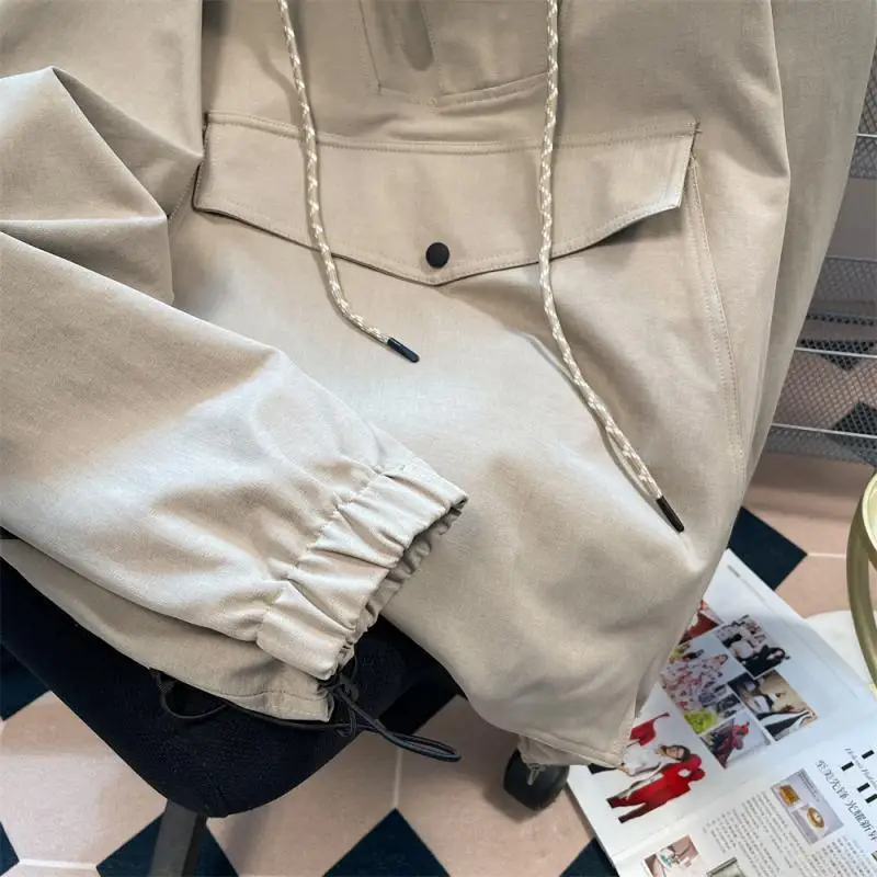 DAYIFUN Japanese Workwear Hooded Sweatshirts Women Loose High Street Casual Splicing Design Pullovers Solid Oversize Top Coat