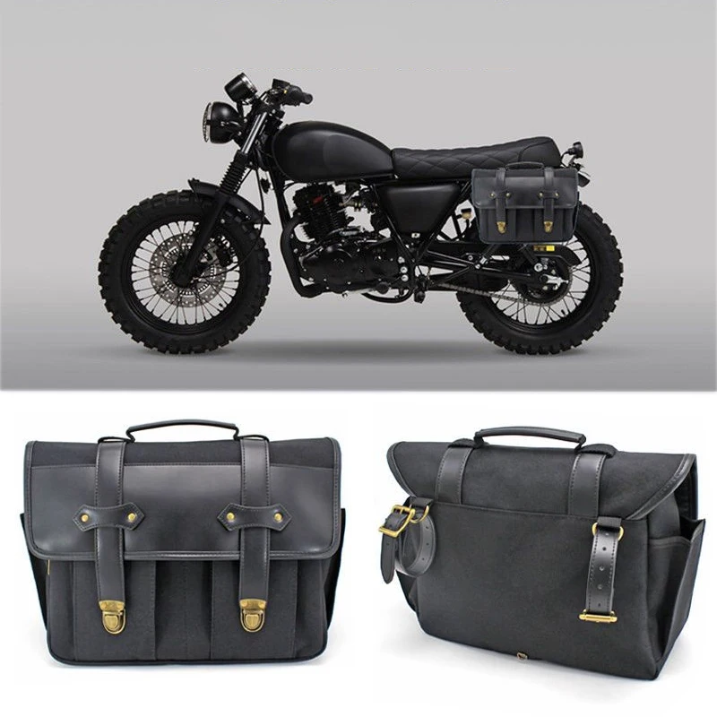 

Large Capacity Waterproof Canvas Leather Motorcycle Side Bags Retro Riding Saddlebag Storage Tool Bag Travel Luggage Hang Pouch