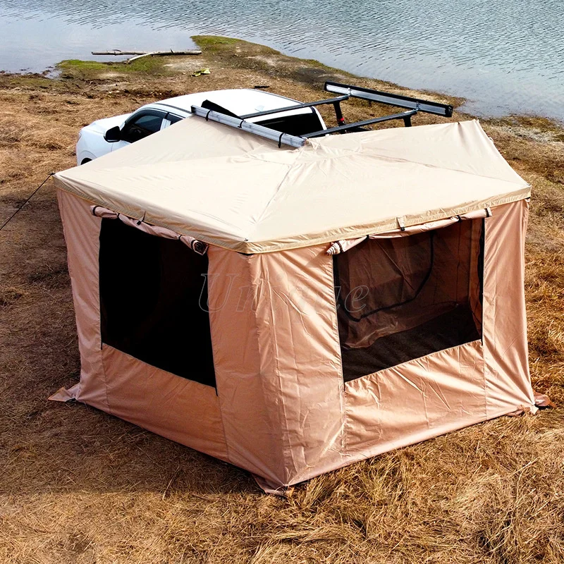 

Car Tent with Freestanding Roof, Large House Shaped, SUV, 4-8 Person, Outdoor, 270 Degree, Foxing Awnings