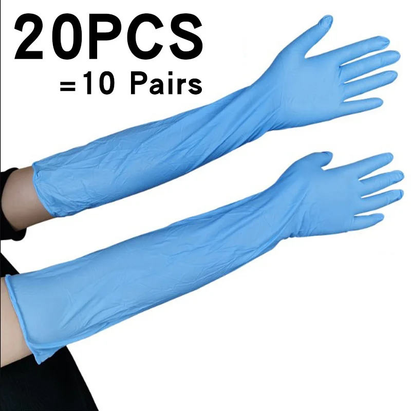 Guantes de nitrilo para limpieza de cocina, manoplas desechables de goma larga, flexibles e impermeables, resistentes al ácido y a los álcalis