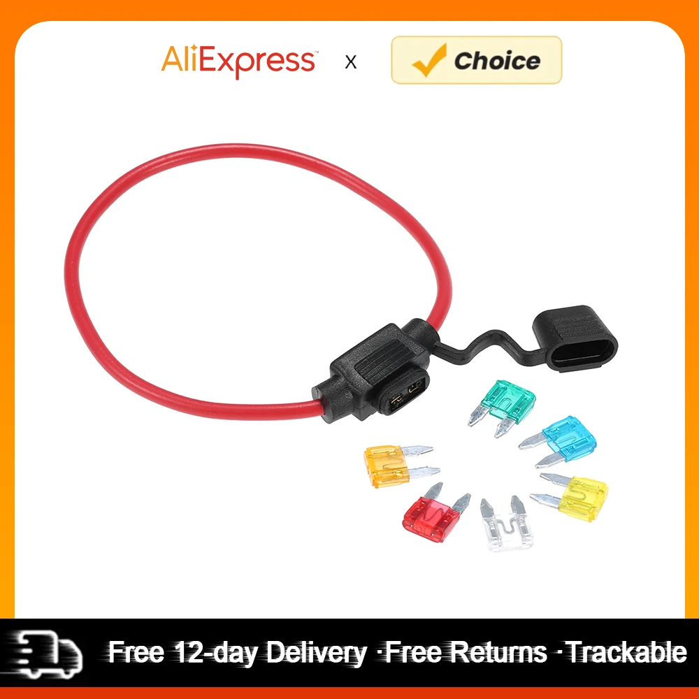 Car Automotive In-Line Mini Blade Fuse Holder 12V 30A with 6 Fuses 5A 10A 15A 20A 25A 30A Fuse Holder with Splashproof Casing