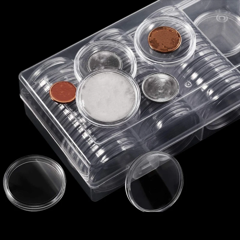 Coin Holder Capsules Clear Round Plastic Coin Container Case - Temu