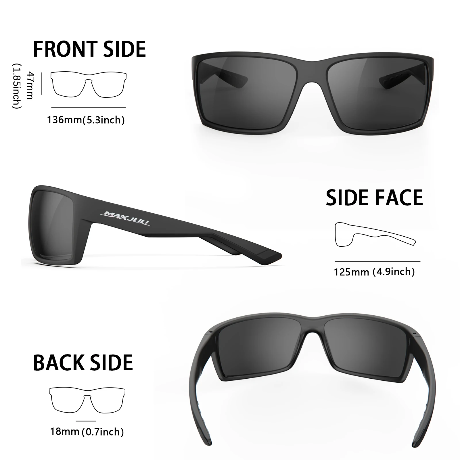 MAXJULI Lunettes de Soleil Polarisées Rectangulaires Extérieures pour Hommes Femmes, Lunettes de Soleil de Sport, Conduite, Pêche, Lunettes de Cyclisme 8122_voghion.com