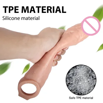 Faked Flesh thicken PenisFor Men Dildo Extender Condoms Cock Rings Sleeve Sex Toys for male Cock Enlargement Pump 27CM long 4