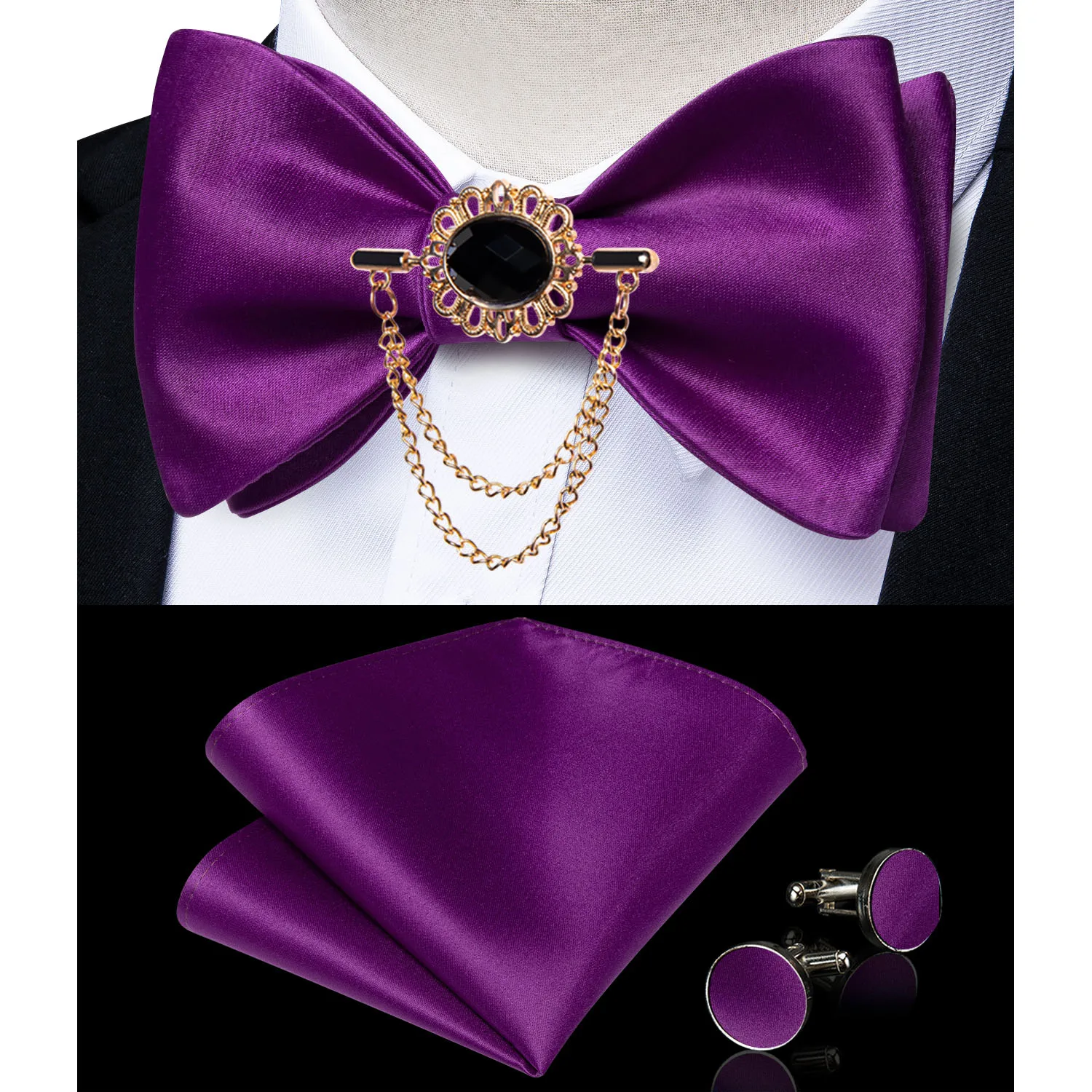 Exqusite Men's Self-tie Bowties Wedding Neck Ties For Man Accessories Cufflinks Hanky Brooch Set Red Black Yellow Blue Bowtie