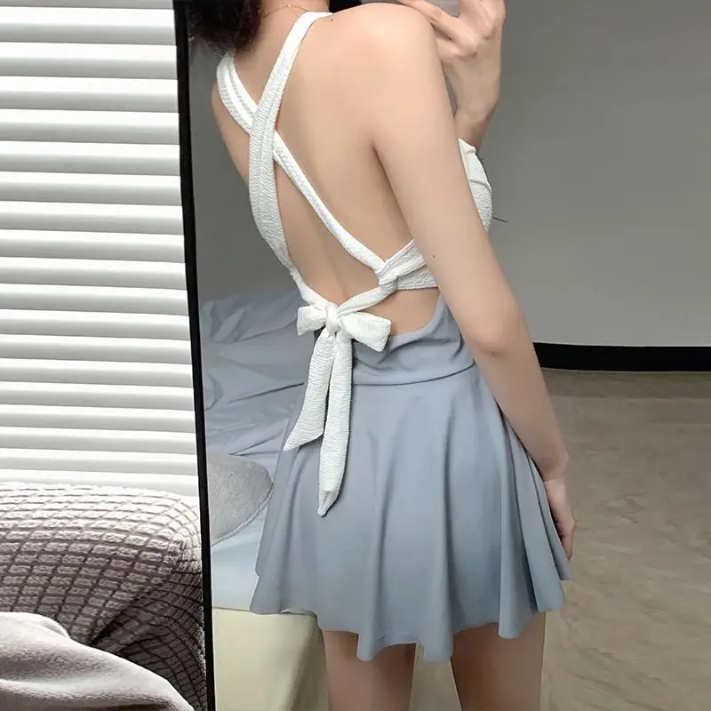 Simplicity Thin Skirt Style Small Chest Slim Backless Spliced Bandage Conjoined Body Sexy Pure Desire Women's Clothing Swimwear