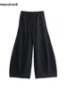 Mauroicardi Autumn Black Flowy Baggy Wide Leg Pants for Mens with Drawstring Elastic Waist Streetwear Loose Casual Soft Trousers 5